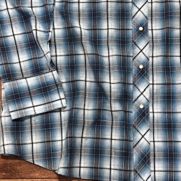 Wrangler‎ Blue Plaid Long Sleeve Western Pearl Snap Mens Size XXL - Picture 8 of 11